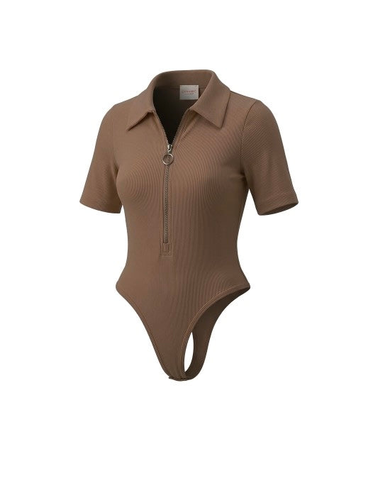 COLLARED ZIPPER BODYSUIT
