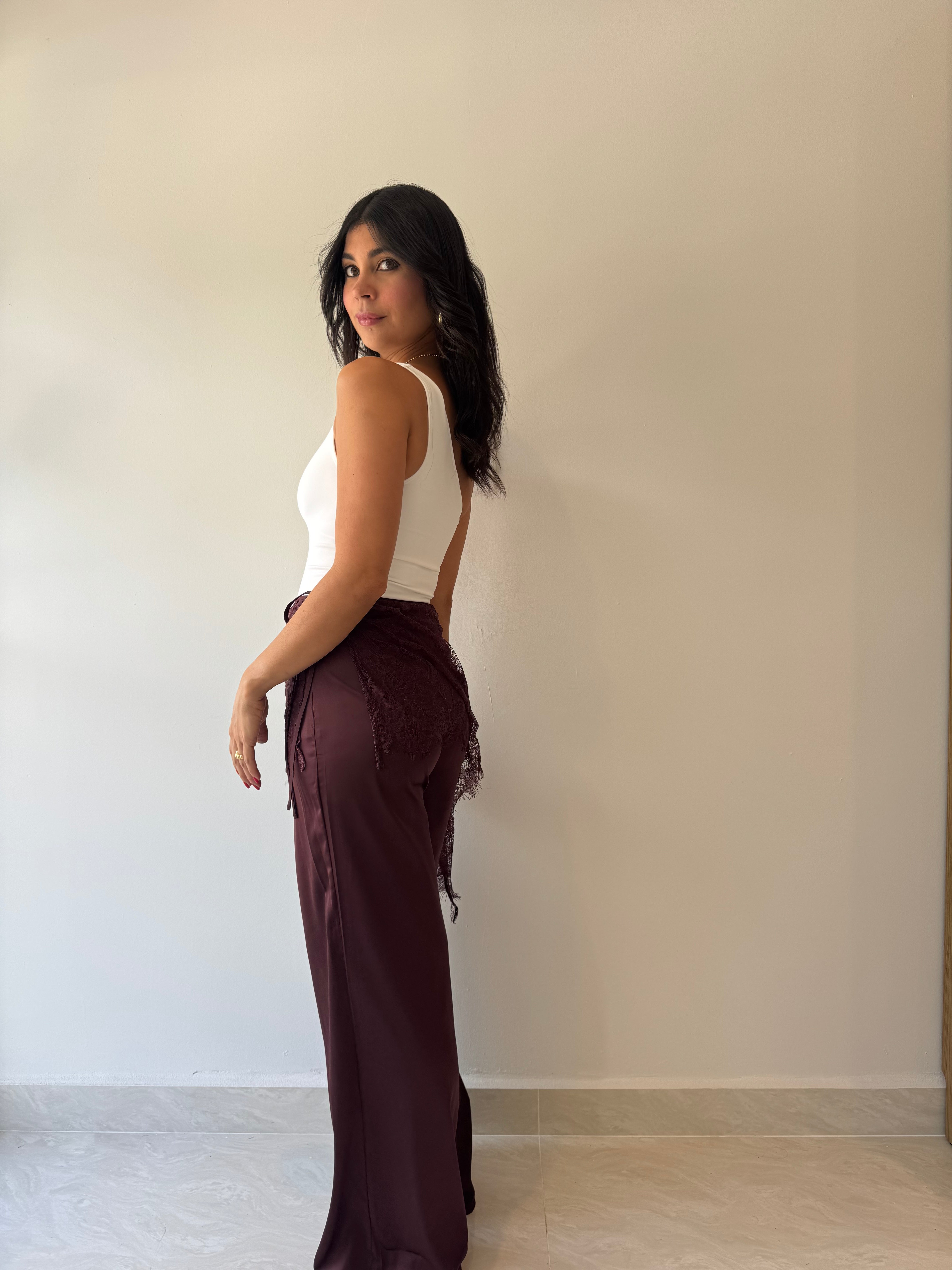 BURGUNDY LACE PANTS